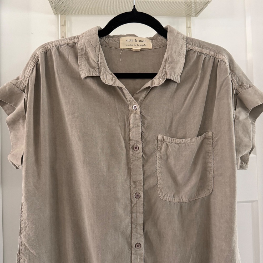 Cloth & Stone Womens Tencel Button Down Shirt Dress Taupe Grey Small Minimalist - Picture 4 of 7